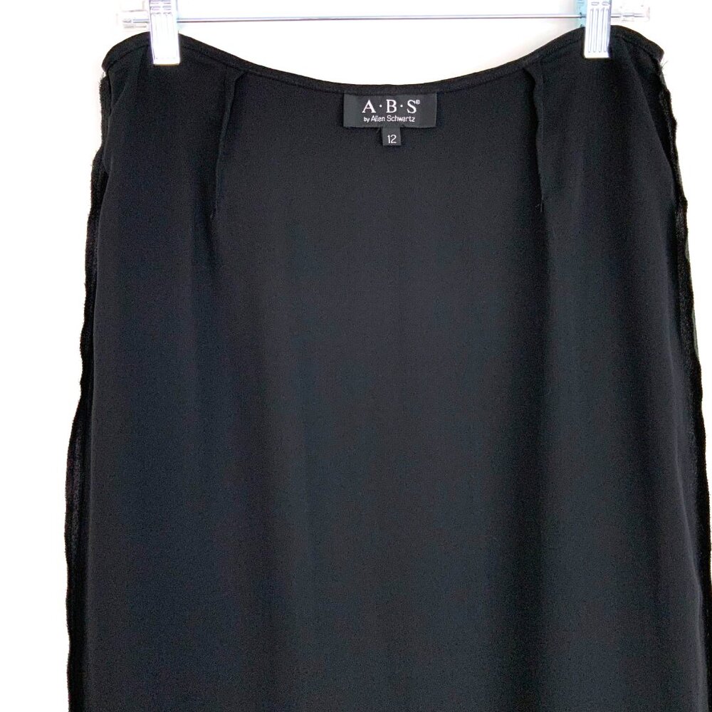 Vintage A.B.S. by Allen Schwartz Black Maxi Wrap Skirt Cascading Ruffles Sz 12 - Picture 12 of 16